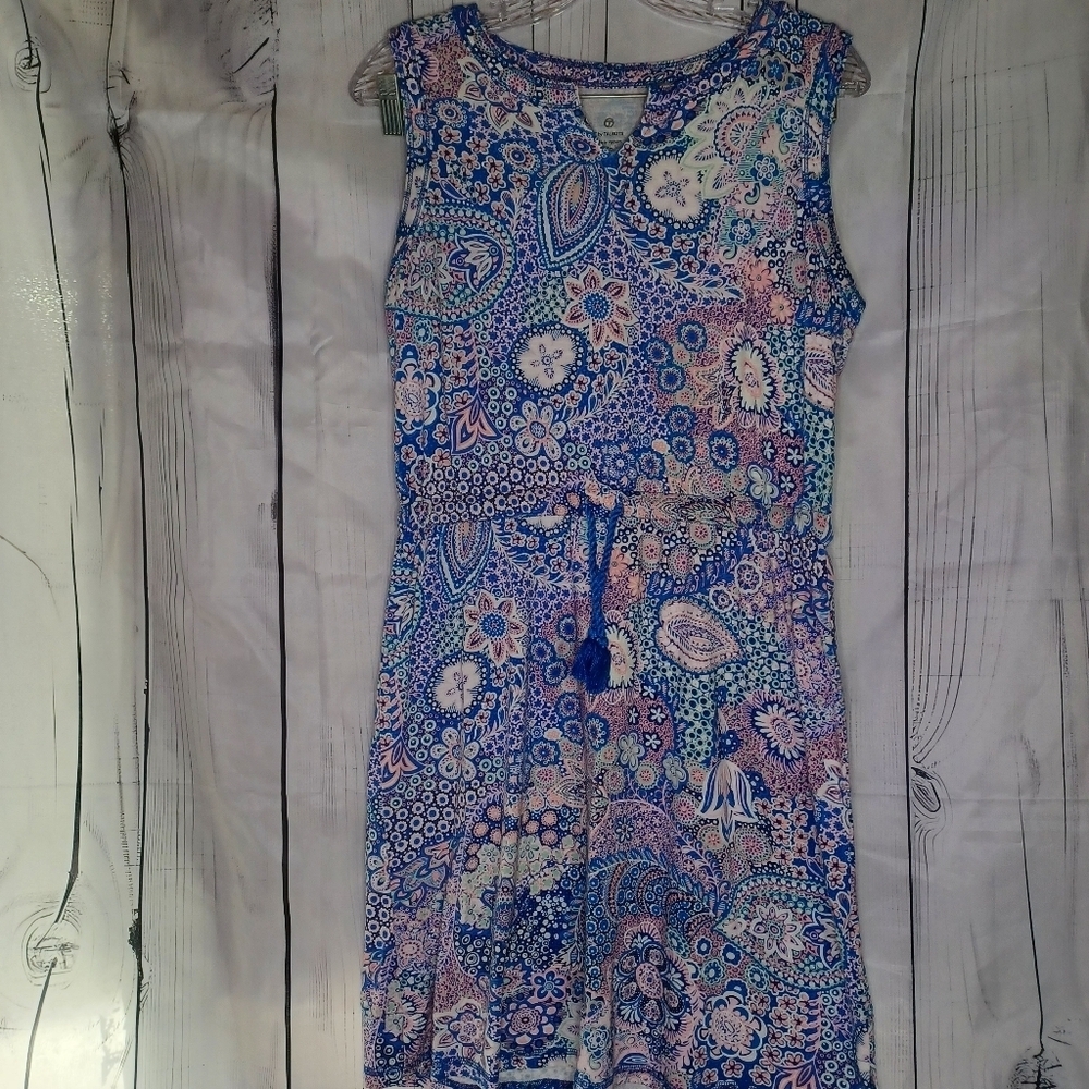 T by Talbots Jersey Tie Waist Dreamy Preppy Coastal Paisley Sleeveless Dress